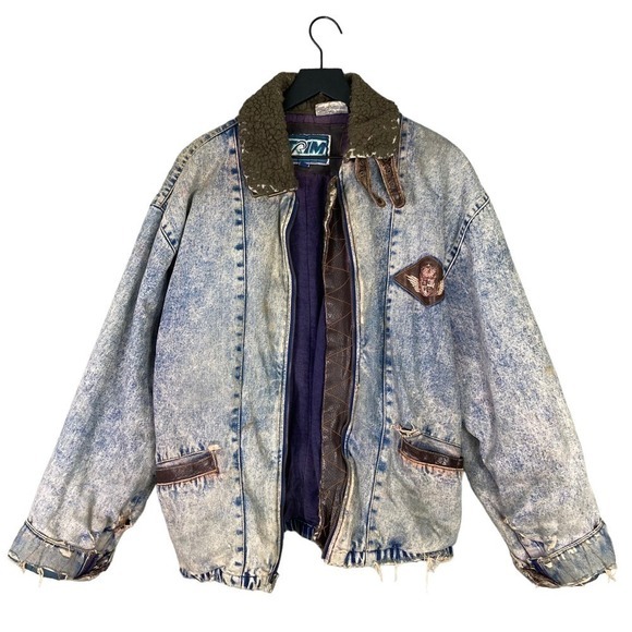 Vintage Denim Jacket Trim Retro Men's L Classic Jean Coat Fashion Acid … - Picture 2 of 16